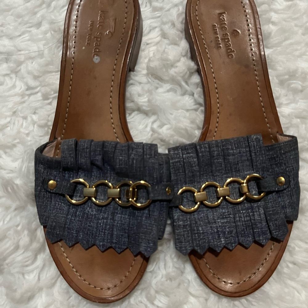 Kate Spade Gray Slide Sandals with Gold Accents